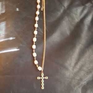 Elegant Gold and Green Cross Necklace